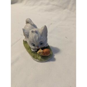 Vintage Lefton White Kitty With Snail Figurine